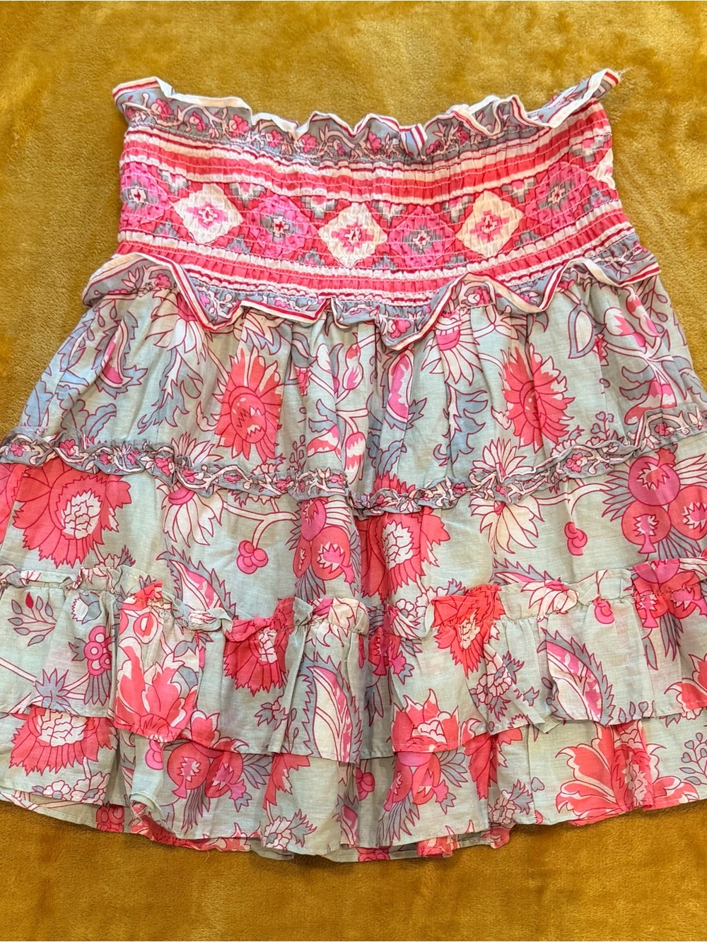 Jennifer & Grace Bohemian Tiered Floral Mini Skirt in Pink and Sage, Size Medium - Picture 3 of 8